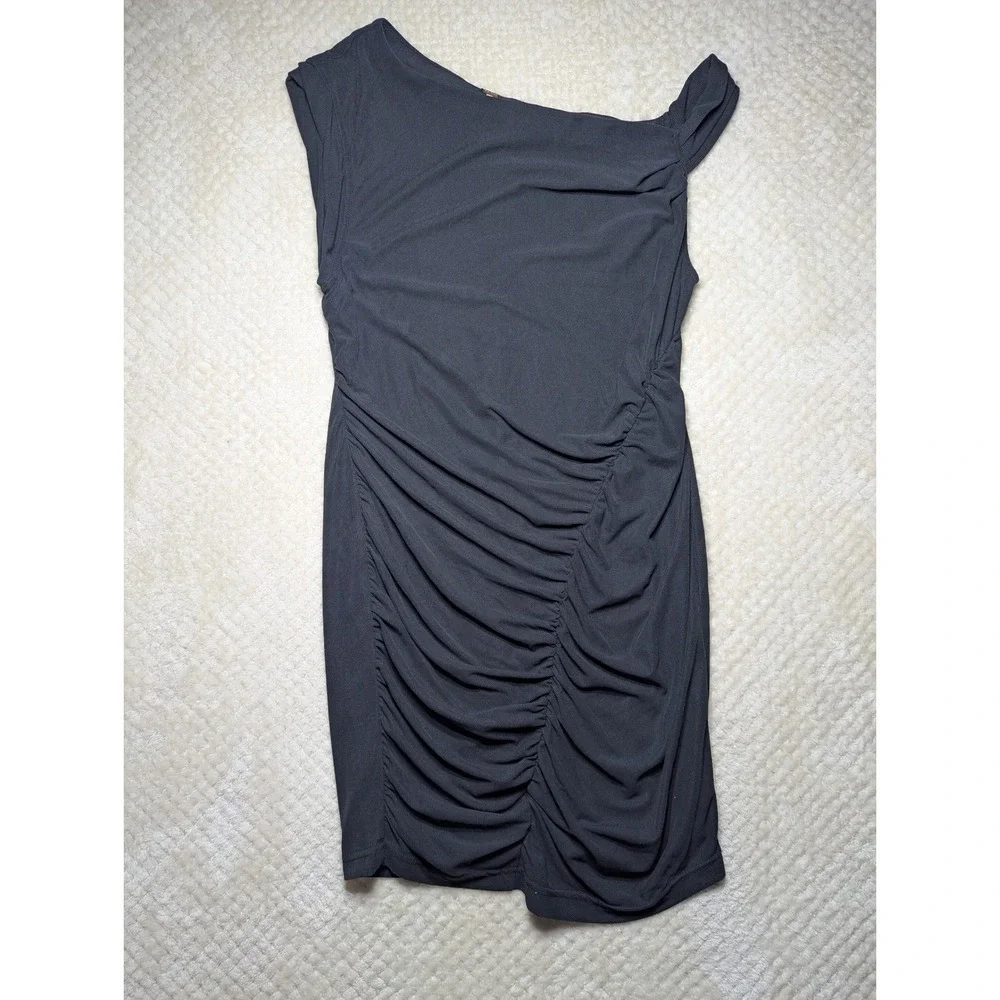 Free People‎ One Shoulder Dress Womens Small S Black Ribbed Knit Bodycon Mini